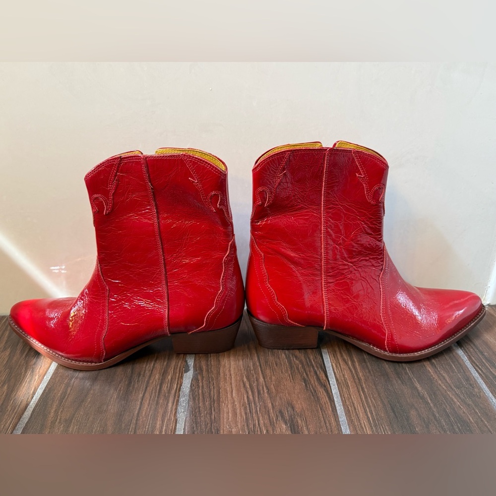Free People New Frontier Red Leather Pointed-Toe Boots in size 10.5/41 - Picture 5 of 13